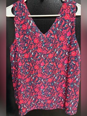 Floral V-Neck Women’s Tank Top - Navy & Pink